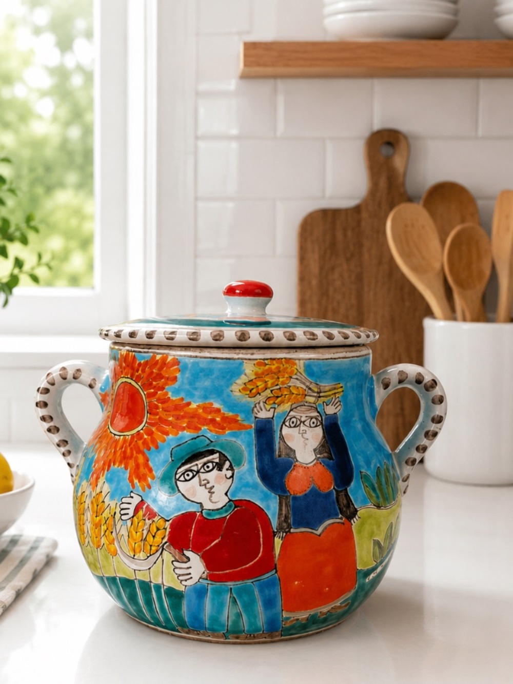 RARE Signed Vintage Giovanni De Simone Italy Hand Painted Ceramic Biscotti Jar